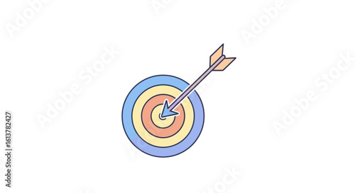 A minimalist vector icon of a target with an arrow striking the bullseye in soft pastel tones