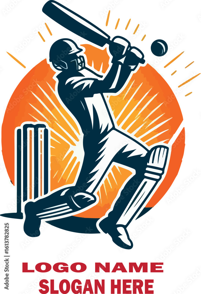 Obraz premium Cricket Player Ball and Wickets logo vector white background . 