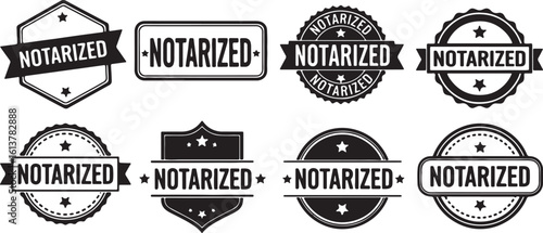 Collection of eight black and white notarized stamps and seals, notarized, stamp, seal, official, document, certification, legal, verified, approved, authorized, authentic, signature, notary, public, 