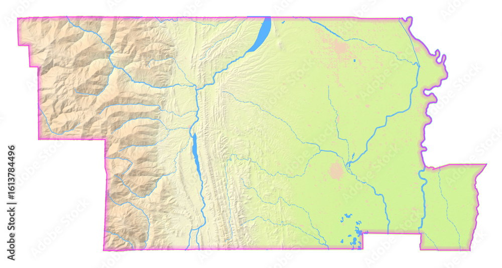 Obraz premium Map of the County Glenn (California, US) showing the isolated County with relief representation. No Lables.