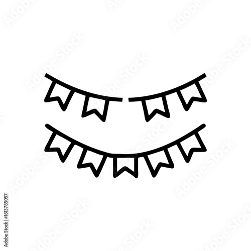Outline two rows triangular bunting flags on banner garland