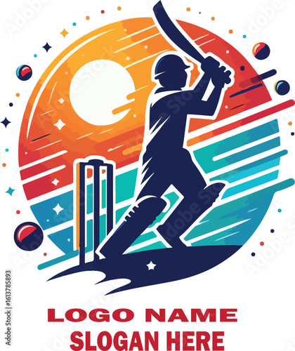 Cricket Player Ball and Wickets  logo vector white background .
