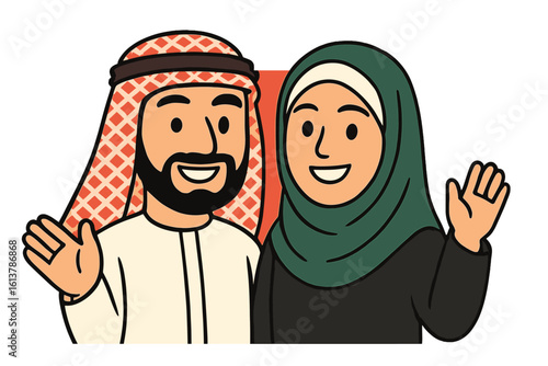 Adorable Emirati boy and girl dressed in traditional attire