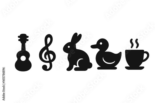 Vector isolated illustration of Peru's black glyph icons on a white background, featuring Peruvian art, cuisine, wildlife, and traditional clothing, including siku, ceviche, jaguar, and chullo hat