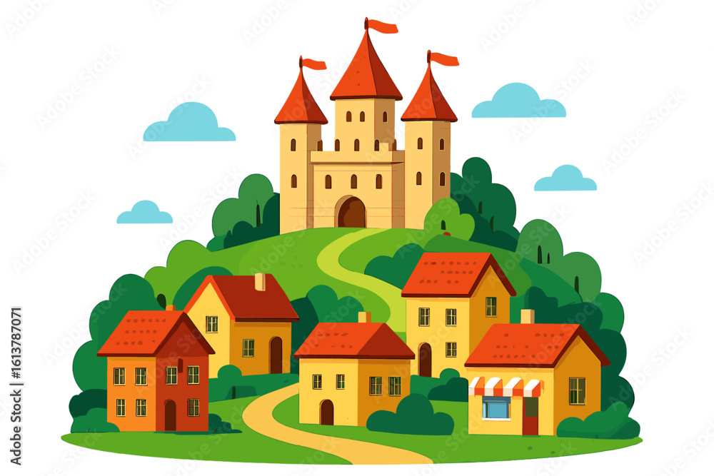 Naklejka premium Retro tourism poster featuring a German landscape with the headline Freital in Sachsen