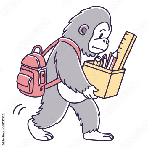 Cute Shy Gorilla, accessorized with carrying a gift box, in a Back to school world – Chalkboard Fun palette vector