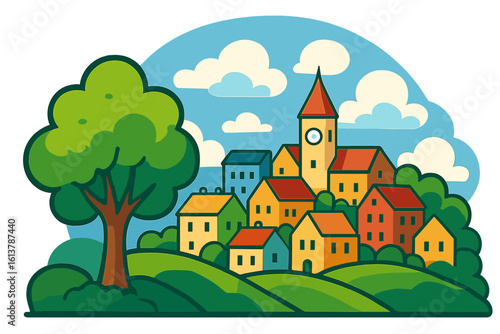 Retro tourism poster featuring a German landscape with the headline Offenbach in Hessen