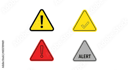 Free Download Four triangular warning signs with different symbols and colors isolated on transparent background - GFXLoad