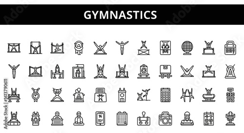 Solid Black Gymnastics Icons: Balance, Flexibility, and Athletic Sports Symbols