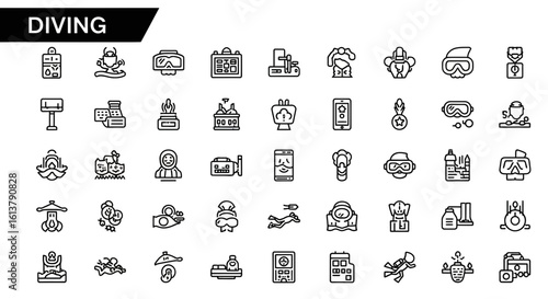 Solid Black Diving Icons: Swimmer, Pool, and Water Sports Symbols