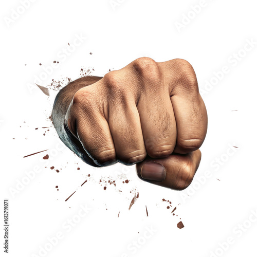 Breaking Through Fist Powerful Hand Crushing Effect, Isolated on Transparent Background, impact, power, Strength, energy, action