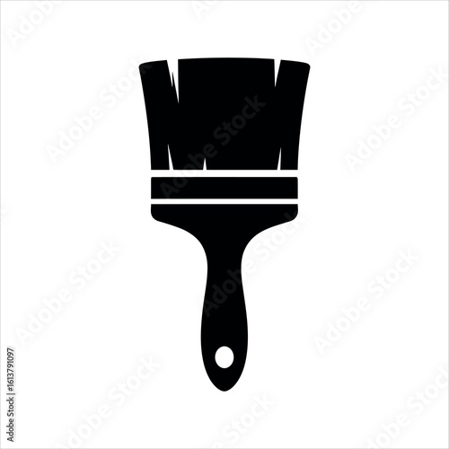 Black silhouette of a paint brush with a hole in the handle on white background painting tool