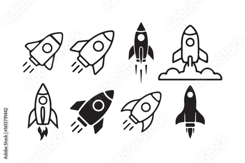 Rocket icons set. Startup symbol, filled flat sign, boundless potential. Victor illustration eps10
