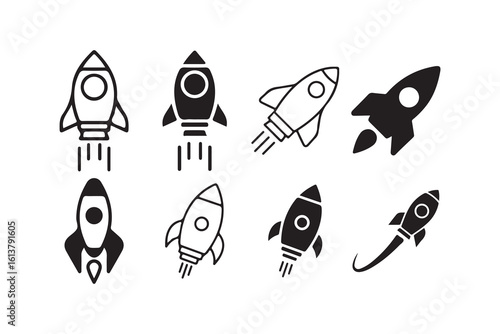 Rocket icons set. Startup symbol, filled flat sign, boundless potential. Victor illustration eps10