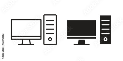 Desktop computer icon vector editable. black vectors set