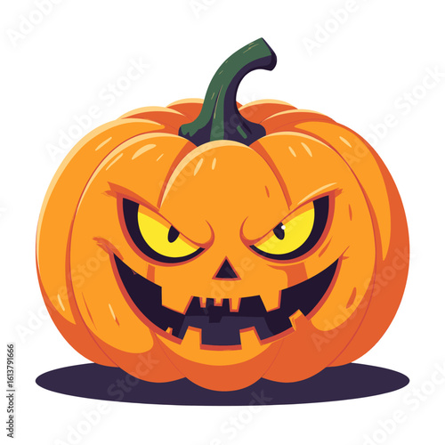 Angry Jack-o'-Lantern with Glowing Eyes, Orange Illustration on Transparent Background