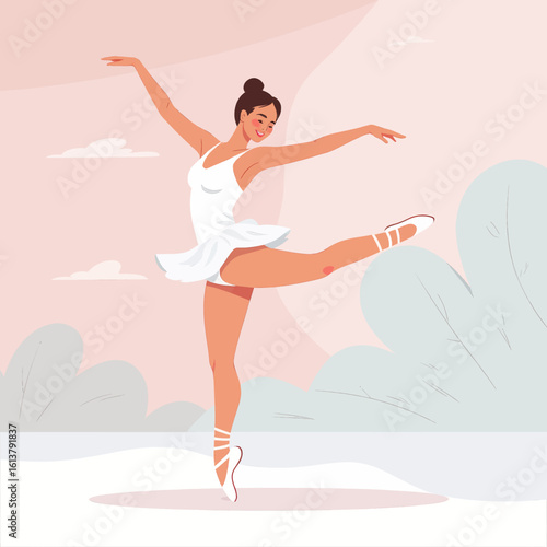 Ballerina in White Tutu with Transparent Background, Pastel Illustration for Web Design