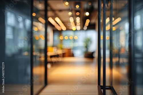 Interior office view through glass doors