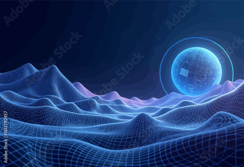 Blue Glowing Globe with Transparent Background, 3D Realism Design Element