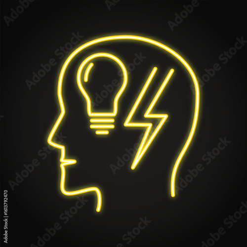 Head with lightning neon line icon