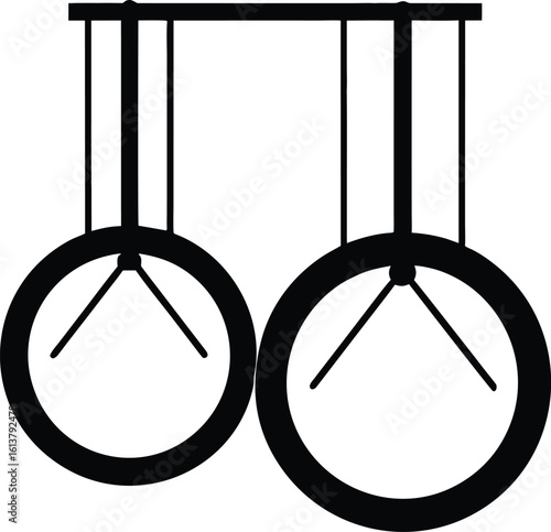 Gymnastic rings silhouette, fitness equipment line art, workout tool vector, athletic training icon, minimal sport drawing