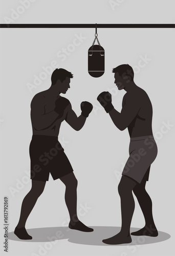 Boxers Sparring with Transparent Background, Silhouette Illustration for Web Design