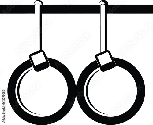 Gymnastic rings silhouette, fitness equipment line art, workout tool vector, athletic training icon, minimal sport drawing