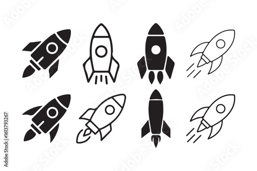 Rocket icons set. Startup symbol, filled flat sign, boundless potential. Victor illustration eps10
