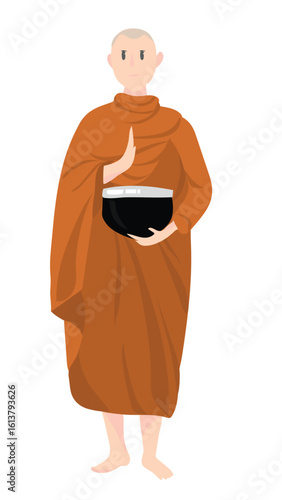 monk with alms bowl pay respects vector