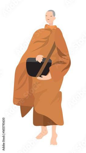 monk holding alms bowl vector