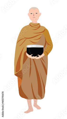 monk holding alms bowl vector