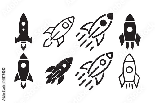 Rocket vector icon set. Business start up symbol. Rocket launching sign.  symbolizing the rapid acceleration. Victor illustration eps10