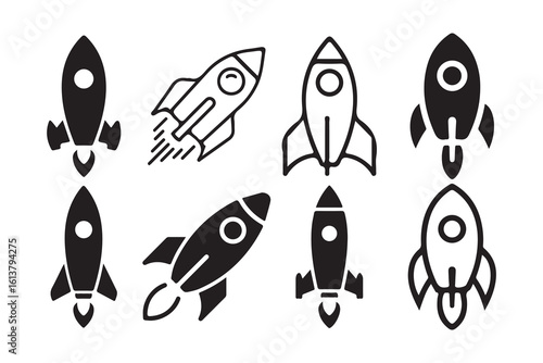 Rocket vector icon set. Business start up symbol. Rocket launching sign.  symbolizing the rapid acceleration. Victor illustration eps10