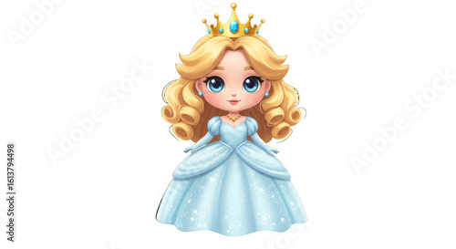 Cartoon Princess Character Wearing Dress and Crown