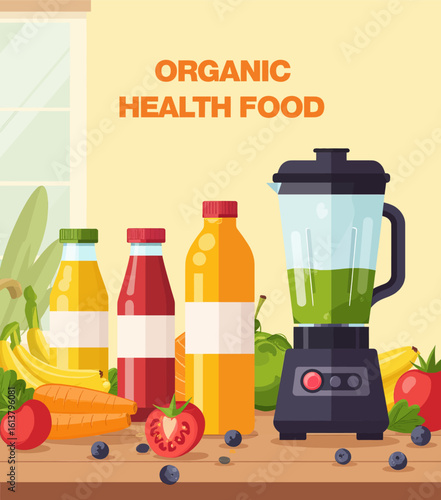 Green Blender with Fruits on Transparent Background, 3D Realism Graphic for Web Design