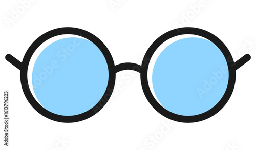 Round eyeglasses icon. Blue glasses. Vector illustration isolated on white.