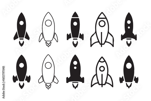 Rocket vector icon set. Business start up symbol. Rocket launching sign.  symbolizing the rapid acceleration. Victor illustration eps10