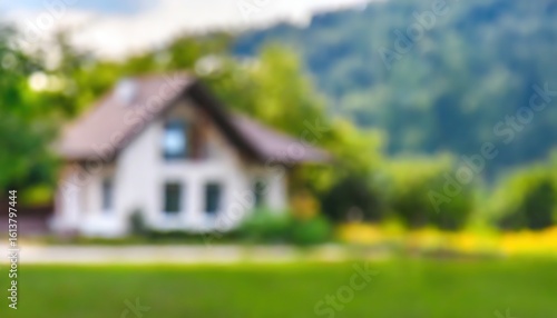 Wallpaper Mural A blurred countryside house evokes the feeling of memory, nostalgia, or a dreamlike escape to a tranquil nature retreat far from the urban rush Torontodigital.ca