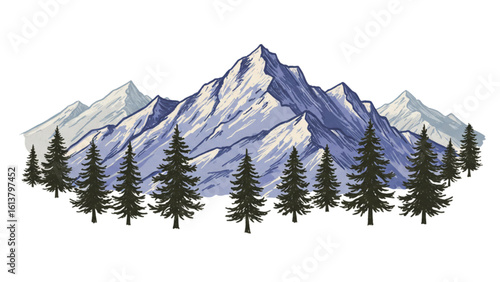 Majestic mountain range with evergreen trees, perfect for outdoor adventure and travel inspiration