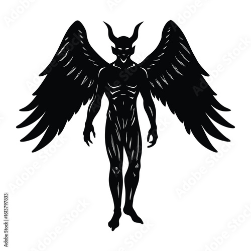 Fallen Angel Lucifer hand drawn sketch vector art