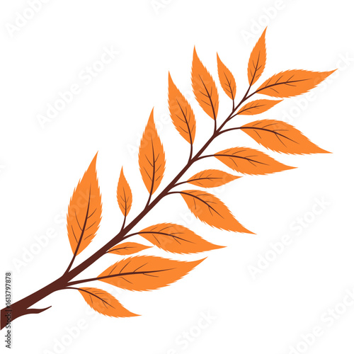Orange Autumn Leaf Branch with Transparent Background, Watercolor Illustration for Branding