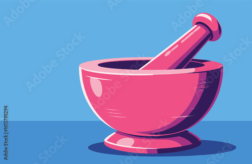 Pink Mortar and Pestle on Transparent Background, Flat Design Graphic for Web Design