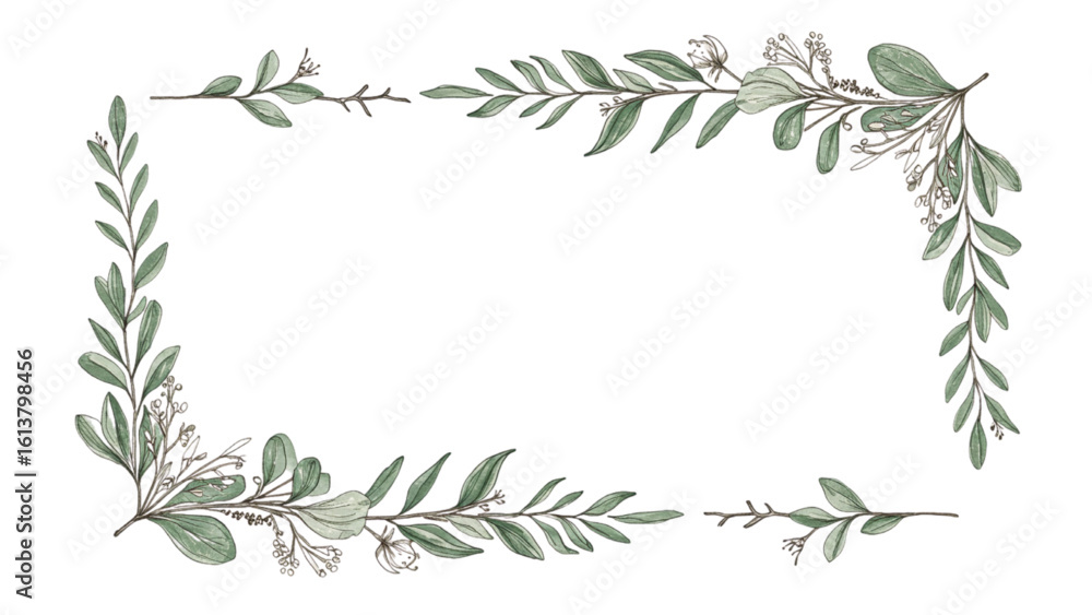 Naklejka premium Elegant botanical frame with lush watercolor greenery creates a natural touch for your designs and heartfelt notes