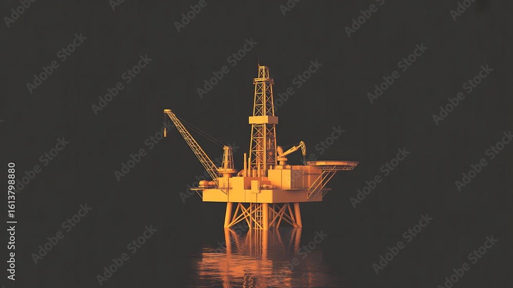 Obraz premium Illuminated offshore oil rig platform at night with dark background
