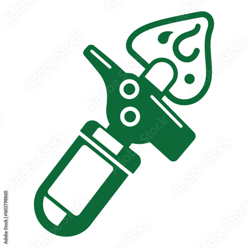 Green vector illustration of an oxygen mask and regulator for healthcare purposes