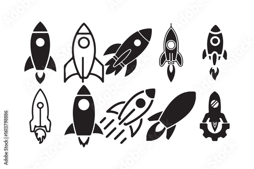 Rocket vector icon set. Business start up symbol. Rocket launching sign.  symbolizing the rapid acceleration. Victor illustration eps10