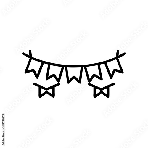 Outline festive bunting flags bows on banner celebration
