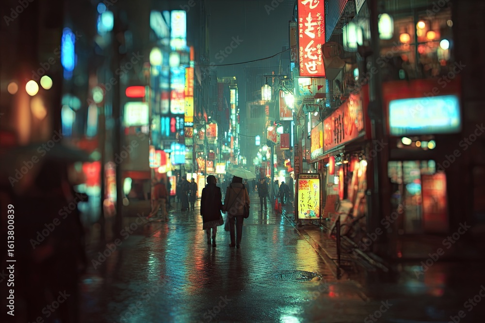 Obraz premium Rainy Night City Stroll