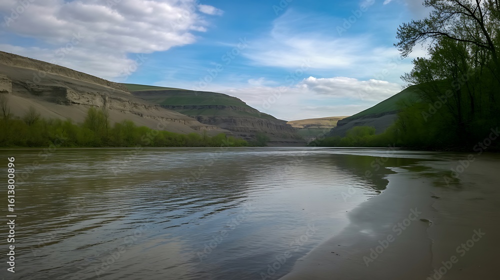 Obraz premium Wide River Flowing Through Eroded Canyon Landscape