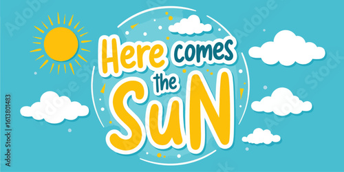 Yellow Sun with Clouds, Bright Illustration on Transparent Background, Graphic Design Element